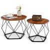 Set of 2 Modern Round Coffee Table with Pentagonal Steel Base