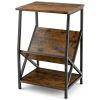 3-Tier Industrial Side Table with V-shaped Bookshelf for Living Room