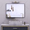 48x30 Inch Modern Black Bathroom Mirror With Storage Rack Aluminum Frame Rectangular Decorative Wall Mirrors for Living Room Bedroom