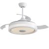 42 Inch Retractable LED Ceiling Fan With Dimmable Colorful Light App Control Invisible 3 ABS Blade Reversible DC Motor White