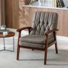 Mid Century Single Armchair Sofa Accent Chair Retro Modern Solid Wood Armrest Accent Chair, Fabric Upholstered Wooden Lounge Chair Khaki