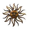 35 Inch Round Wall Mounted Sun Face Accent Decor; Carved Rustic Gold and Black Metal