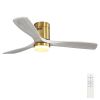 52 Inch Decorative LED Ceiling Fan With Dimmable 6 Speed Remote Silver 3 Solid Wood Blades Reversible DC Motor For Living Room