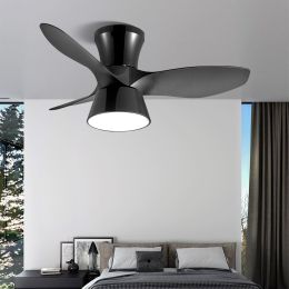 32 Inch Black Flush Mount Ceiling Fan with Light