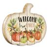 "Welcome Pumpkin" By Artisan Cindy Jacobs Printed on Wooden Pumpkin Wall Art