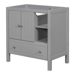 30" Bathroom Vanity Base Only; Solid Wood Frame; Bathroom Storage Cabinet with Doors and Drawers; Grey