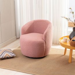 Teddy Fabric Swivel Accent Armchair Barrel Chair With Black Powder Coating Metal Ring; Light Pink