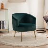 Velvet Accent Armchair Tub Barrel Chair With Gold Metal Legs; Dark Green