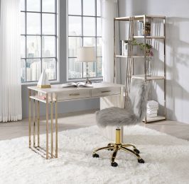 Tyeid Vanity Desk w/USB in Antique White &amp; Gold Finish AC00898