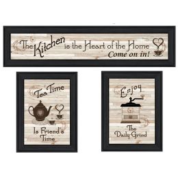 "Kitchen Friendship Collection III" 3-Piece Vignette By Artisan Trendy Decor; Ready to Hang Framed Print; Black Frame