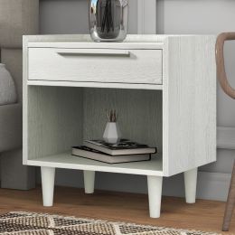 Modern Style Manufactured Wood One-Drawer Nightstand Side Table with Solid Wood Legs; White