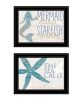 "Mermaid Kisses Starfish Wishes" 2-Piece Vignette by Kate Sherrill; Ready to Hang Framed Print; Black Frame