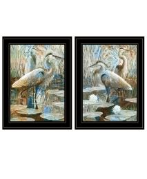 "Marsh Herons I & Sea II" 2-Piece Vignette by Stellar Design Studio; Ready to Hang Framed Print; Black Frame