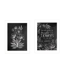 "Vintage Flowers in Bloom" 2-Piece Vignette by HOUSE FENWAY ; Ready to Hang Framed Print; White Frame