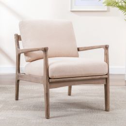 Wood Frame Armchair; Easy Assembly Mid Century Modern Accent Chair Lounge Chair for Living Room; Bedroom; Home Office; Tan Linen