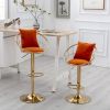 Orange velvet bar chair; pure gold plated; unique design; 360 degree rotation; adjustable height; Suitable for dinning room and bar; set of 2