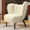 Modern Accent Chair Lambskin Sherpa Wingback Tufted Side Chair with Solid Wood Legs for Living Room Bedroom; Cream