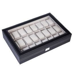 24 Slot Elegant Portable Black Watch Collection Box Case Organizer for Storage Display Holds Watches Jewelry for Men & Women