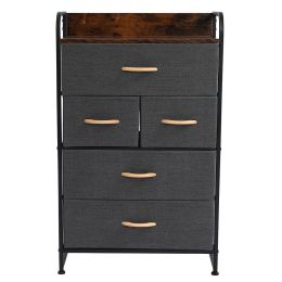 5-Drawer Dresser, 4-Tier Storage Organizer, Tower Unit for Bedroom, Hallway, Entryway, Closets - Sturdy Steel Frame, Wooden Top, Removable Fabric Bins