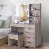 Particleboard Triamine Veneer 6 Drawers 2 Shelves 3 Light Bulbs Mirror Cabinet Dressing Table Set