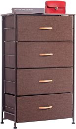 Fabric 4 Drawers Storage Organizer Unit Easy Assembly;  Vertical Dresser Storage Tower for Closet;  Bedroom;  Entryway;  Brown