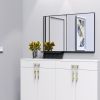 48x30 Inch Modern Black Bathroom Mirror With Storage Rack Aluminum Frame Rectangular Decorative Wall Mirrors for Living Room Bedroom