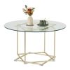 coffee table, glass coffee table with gold frame round and glass top for home office, metal table legs, home decor accent cocktail table