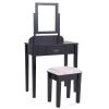 53.5''H Elegant Wood Makeup Vanity Set Dressing Table Furniture with Rotating Rectangular Mirror and Drawer, Black XH