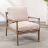 Wood Frame Armchair; Easy Assembly Mid Century Modern Accent Chair Lounge Chair for Living Room; Bedroom; Home Office; Tan Linen