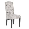 Dining Script Fabric Accent Chair with Solid Wood Legs; Set of 2