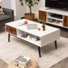 Rectangular Wooden Coffee Table with Drawer and Open Storage Shelf