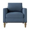 Classic Linen Armchair Accent Chair with Bronze Nailhead Trim Wooden Legs Single Sofa Couch for Living Room; Bedroom; Balcony; Navy Blue