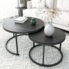 Modern Round Nesting Coffee Table Set of 2 with Black Faux Marble Top,Metal Frame