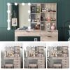 Particleboard Triamine Veneer 6 Drawers 2 Shelves 3 Light Bulbs Mirror Cabinet Dressing Table Set