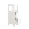 White Floor Cabinet with 2 Drawer Wooden Storage Cabinet Multifunctional Bathroom Storage Organizer Rack Stand