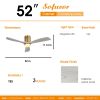 52 Inch Decorative LED Ceiling Fan With Dimmable 6 Speed Remote Silver 3 Solid Wood Blades Reversible DC Motor For Living Room