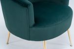 Velvet Accent Armchair Tub Barrel Chair With Gold Metal Legs; Dark Green