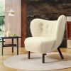 Modern Accent Chair Lambskin Sherpa Wingback Tufted Side Chair with Solid Wood Legs for Living Room Bedroom; Cream