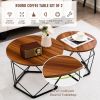 Set of 2 Modern Round Coffee Table with Pentagonal Steel Base