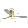 52 Inch Decorative LED Ceiling Fan With Dimmable 6 Speed Remote Silver 3 Solid Wood Blades Reversible DC Motor For Living Room