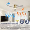 52 Inch Decorative LED Ceiling Fan With Dimmable 6 Speed Remote Silver 3 Solid Wood Blades Reversible DC Motor For Living Room