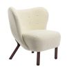 Modern Accent Chair Lambskin Sherpa Wingback Tufted Side Chair with Solid Wood Legs for Living Room Bedroom; Cream