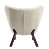 Modern Accent Chair Lambskin Sherpa Wingback Tufted Side Chair with Solid Wood Legs for Living Room Bedroom; Cream