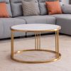 Sintered stone round coffee table with golden stainless steel frame