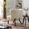 Modern Accent Chair Lambskin Sherpa Wingback Tufted Side Chair with Solid Wood Legs for Living Room Bedroom; Cream