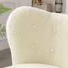 Modern Accent Chair Lambskin Sherpa Wingback Tufted Side Chair with Solid Wood Legs for Living Room Bedroom; Cream