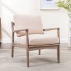 Wood Frame Armchair; Easy Assembly Mid Century Modern Accent Chair Lounge Chair for Living Room; Bedroom; Home Office; Tan Linen