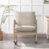 Solid Wood Rocking Chair; Linen Fabric Upholstered Comfy Accent Chair for Porch; Garden Patio; Balcony; Living Room and Bedroom; Beige