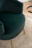 Velvet Accent Armchair Tub Barrel Chair With Gold Metal Legs; Dark Green