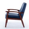 Mid Century Single Armchair Sofa Accent Chair Retro Modern Solid Wood Armrest Accent Chair, Fabric Upholstered Wooden Lounge Chair Navy